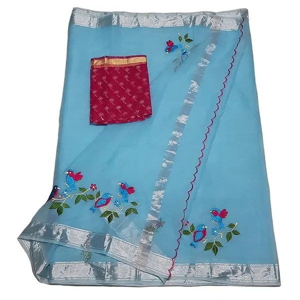 Kota_Doria_Embroidered_Saree_with_contrast_blouse_for_Women