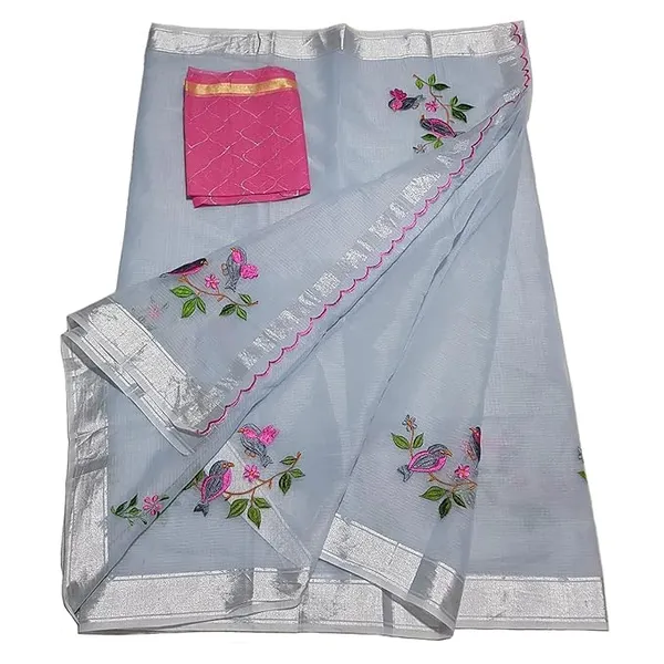 Kota_Doria_Embroidered_Saree_with_contrast_blouse_for_Women