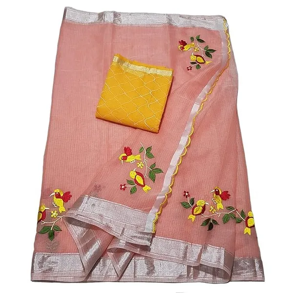 Kota_Doria_Embroidered_Saree_with_contrast_blouse_for_Women