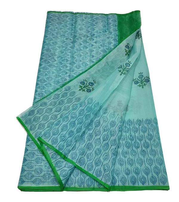 Women's_Kota_Doria_Block_Printed_Saree_with_Self_Blouse