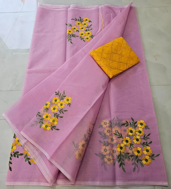 Women's_Kota_Doria_Cotton_Saree_With_Floral_Embroidery_Designe_with_Extra_Contrast_Blouse_(M.I.R.Z.A.)_1TSES9f