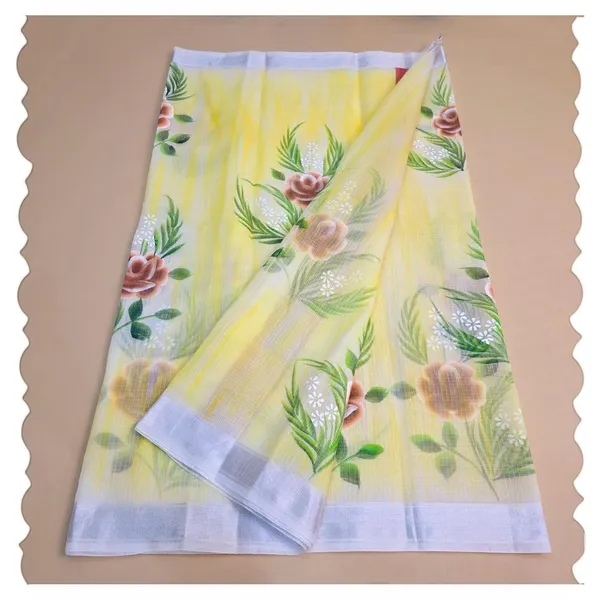 Kota_Doria_Cotton_BLend_Hand_Brush_Painted_Handicraft_Saree_With_Stunnig_Floral_Motifs_(M.I.R.Z.A._Corp.)
