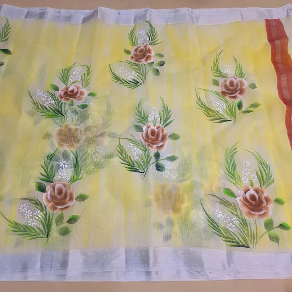 Kota_Doria_Cotton_BLend_Hand_Brush_Painted_Handicraft_Saree_With_Stunnig_Floral_Motifs_(M.I.R.Z.A._Corp.)