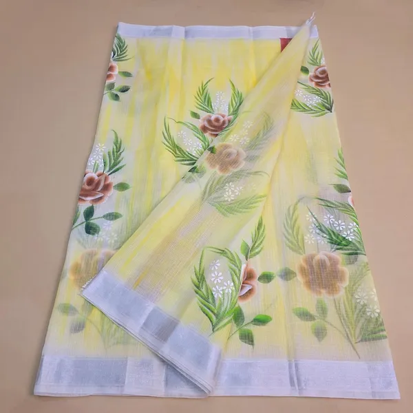 Kota_Doria_Cotton_BLend_Hand_Brush_Painted_Handicraft_Saree_With_Stunnig_Floral_Motifs_(M.I.R.Z.A._Corp.)