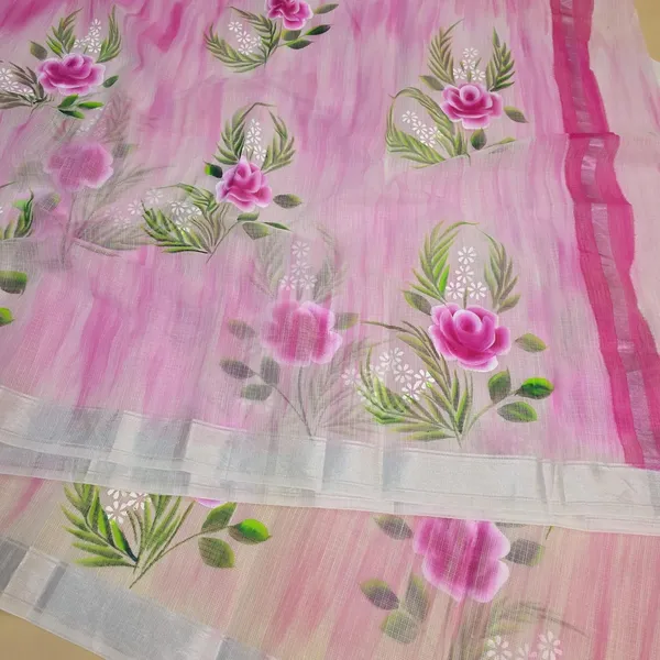 Kota_Doria_Cotton_BLend_Hand_Brush_Painted_Handicraft_Saree_With_Stunnig_Floral_Motifs_(M.I.R.Z.A._Corp.)