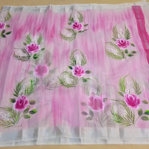 Kota_Doria_Cotton_BLend_Hand_Brush_Painted_Handicraft_Saree_With_Stunnig_Floral_Motifs_(M.I.R.Z.A._Corp.)