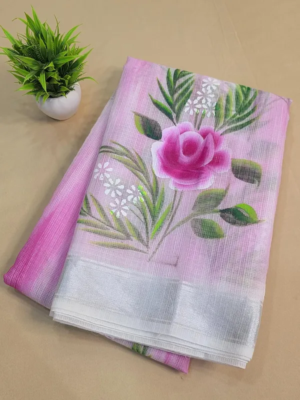 Kota_Doria_Cotton_BLend_Hand_Brush_Painted_Handicraft_Saree_With_Stunnig_Floral_Motifs_(M.I.R.Z.A._Corp.)