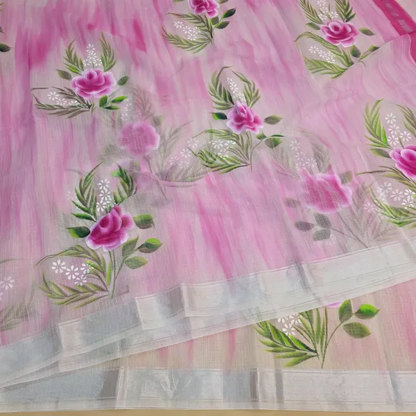 Kota_Doria_Cotton_BLend_Hand_Brush_Painted_Handicraft_Saree_With_Stunnig_Floral_Motifs_(M.I.R.Z.A._Corp.)