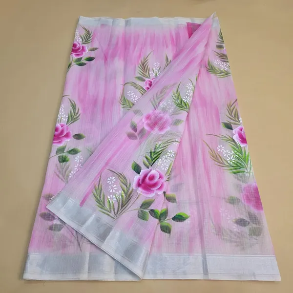 Kota_Doria_Cotton_BLend_Hand_Brush_Painted_Handicraft_Saree_With_Stunnig_Floral_Motifs_(M.I.R.Z.A._Corp.)