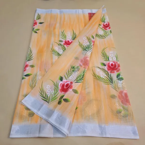 Kota_Doria_Cotton_BLend_Hand_Brush_Painted_Handicraft_Saree_With_Stunnig_Floral_Motifs_(M.I.R.Z.A._Corp.)