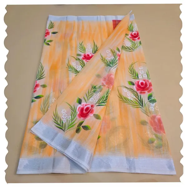 Kota_Doria_Cotton_BLend_Hand_Brush_Painted_Handicraft_Saree_With_Stunnig_Floral_Motifs_(M.I.R.Z.A._Corp.)