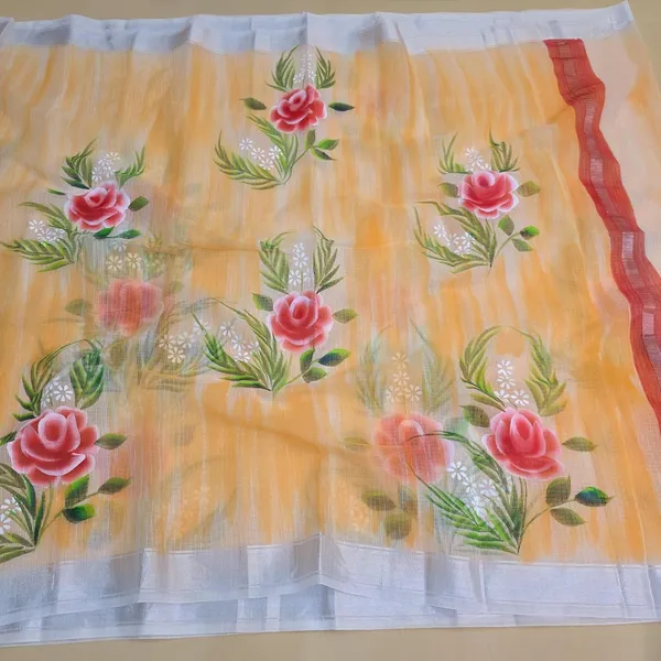 Kota_Doria_Cotton_BLend_Hand_Brush_Painted_Handicraft_Saree_With_Stunnig_Floral_Motifs_(M.I.R.Z.A._Corp.)