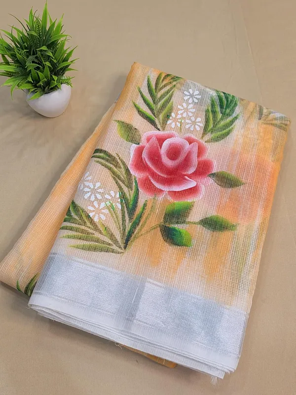 Kota_Doria_Cotton_BLend_Hand_Brush_Painted_Handicraft_Saree_With_Stunnig_Floral_Motifs_(M.I.R.Z.A._Corp.)