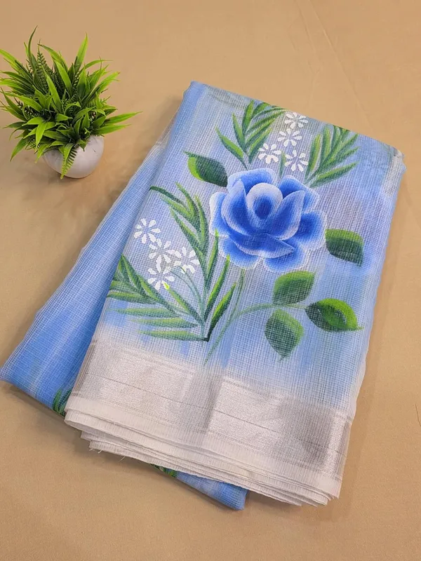 Kota_Doria_Cotton_BLend_Hand_Brush_Painted_Handicraft_Saree_With_Stunnig_Floral_Motifs_(M.I.R.Z.A._Corp.)