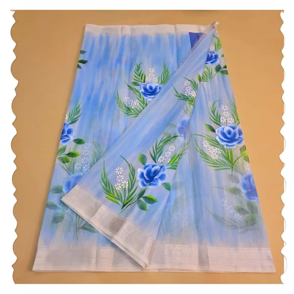 Kota_Doria_Cotton_BLend_Hand_Brush_Painted_Handicraft_Saree_With_Stunnig_Floral_Motifs_(M.I.R.Z.A._Corp.)
