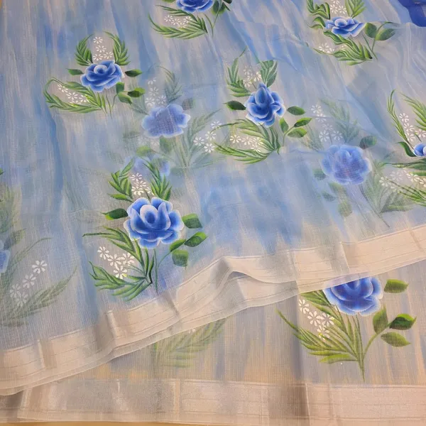 Kota_Doria_Cotton_BLend_Hand_Brush_Painted_Handicraft_Saree_With_Stunnig_Floral_Motifs_(M.I.R.Z.A._Corp.)