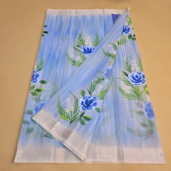 Kota_Doria_Cotton_BLend_Hand_Brush_Painted_Handicraft_Saree_With_Stunnig_Floral_Motifs_(M.I.R.Z.A._Corp.)