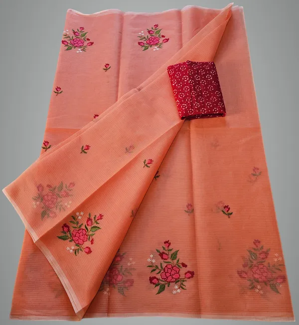 Women's_Kota_Doria_Saree_With_Stylish_FLoral_Embroidery_With_Extra_Contrast_blouse