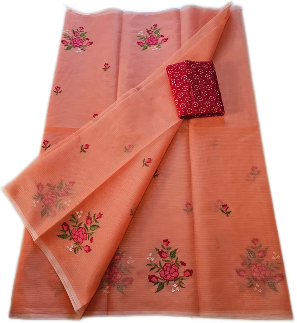 Women's_Kota_Doria_Saree_With_Stylish_FLoral_Embroidery_With_Extra_Contrast_blouse