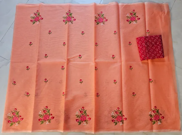Women's_Kota_Doria_Saree_With_Stylish_FLoral_Embroidery_With_Extra_Contrast_blouse