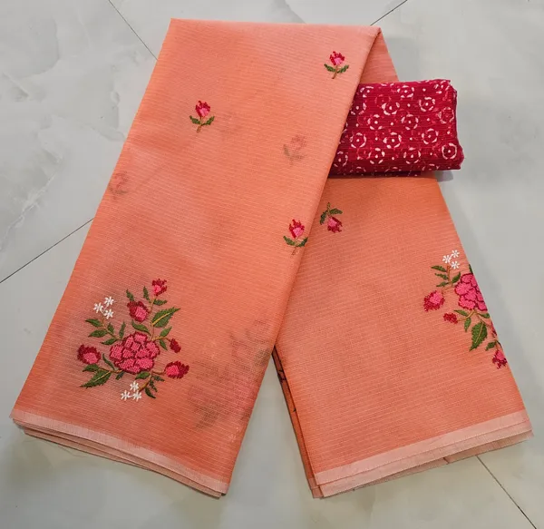Women's_Kota_Doria_Saree_With_Stylish_FLoral_Embroidery_With_Extra_Contrast_blouse