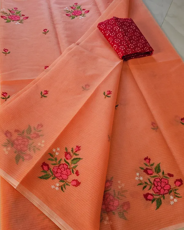Women's_Kota_Doria_Saree_With_Stylish_FLoral_Embroidery_With_Extra_Contrast_blouse