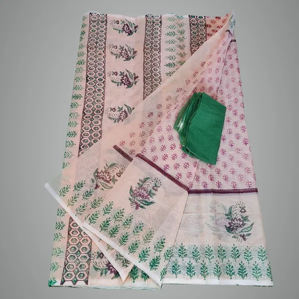 Women's_Kota_Doria_Cotton_block_Printed_line_Designer_Saree_With_Unstitched_Blouse_Piece