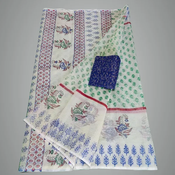 Women's_Kota_Doria_Cotton_block_Printed_line_Designer_Saree_With_Unstitched_Blouse_Piece