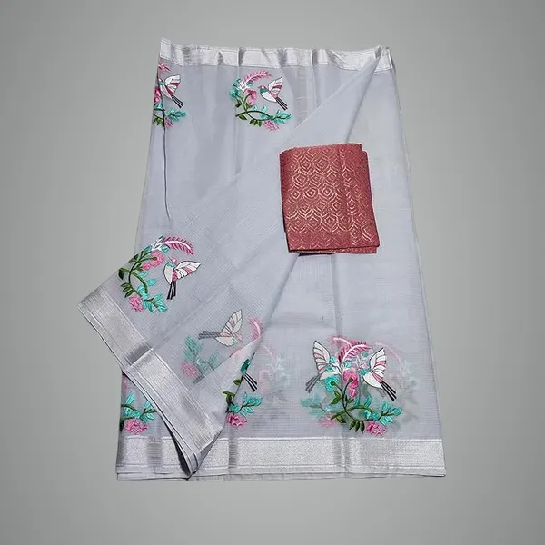 Women's_Kota_Doria_Embroidered_Saree_with_Contrast_Bloiuse