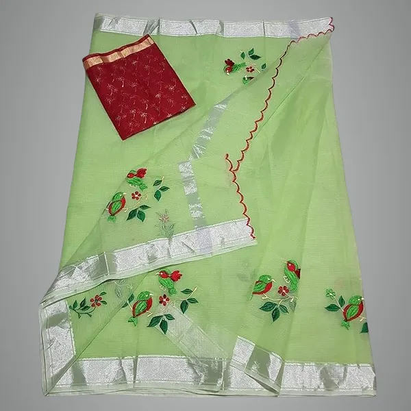 Kota_Doria_Embroidered_Saree_with_contrast_blouse_for_Women
