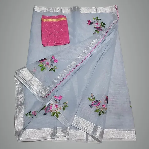 Kota_Doria_Embroidered_Saree_with_contrast_blouse_for_Women