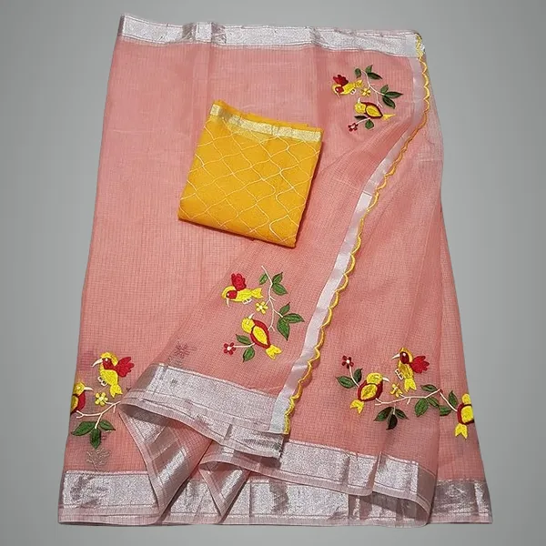 Kota_Doria_Embroidered_Saree_with_contrast_blouse_for_Women