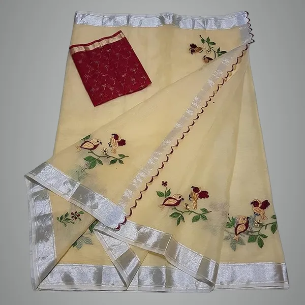 Kota_Doria_Embroidered_Saree_with_contrast_blouse_for_Women