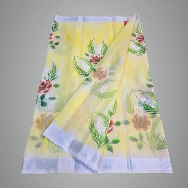 Kota_Doria_Cotton_BLend_Hand_Brush_Painted_Handicraft_Saree_With_Stunnig_Floral_Motifs_(M.I.R.Z.A._Corp.)