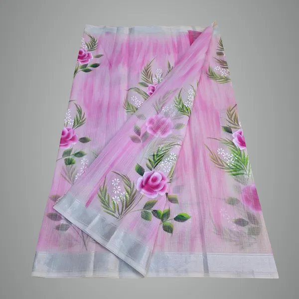Kota_Doria_Cotton_BLend_Hand_Brush_Painted_Handicraft_Saree_With_Stunnig_Floral_Motifs_(M.I.R.Z.A._Corp.)