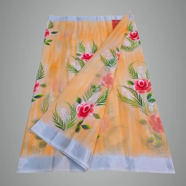 Kota_Doria_Cotton_BLend_Hand_Brush_Painted_Handicraft_Saree_With_Stunnig_Floral_Motifs_(M.I.R.Z.A._Corp.)