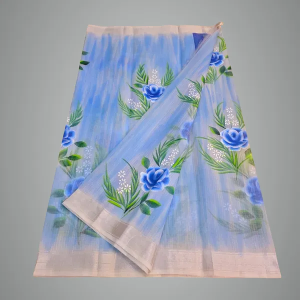 Kota_Doria_Cotton_BLend_Hand_Brush_Painted_Handicraft_Saree_With_Stunnig_Floral_Motifs_(M.I.R.Z.A._Corp.)
