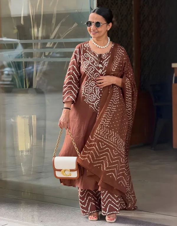 Gangori_Bandhej_Chocolate_Kurta_Set