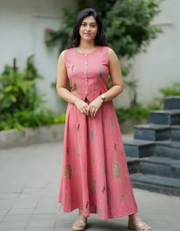Printed_Peach_Color_Cotton_Skirt_Top