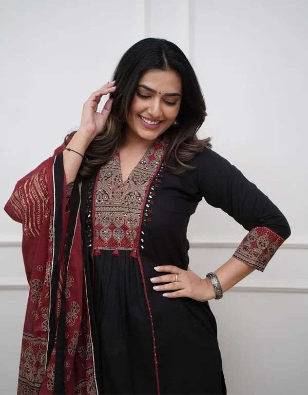 Ruhi_Black_Ajrakh_Patch_Aline_Kurta_Set