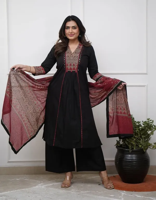 Ruhi_Black_Ajrakh_Patch_Aline_Kurta_Set