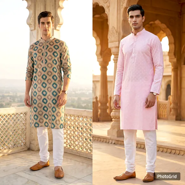 Pink_&_Green_Synthetic_Premium_&_Elegant_Kurta_Pant_Set_For_Men