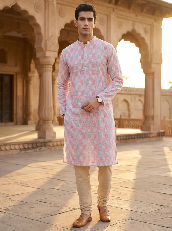 Peach_Synthetic_Premium_&_Elegant_Kurta_Pant_Set_For_Men