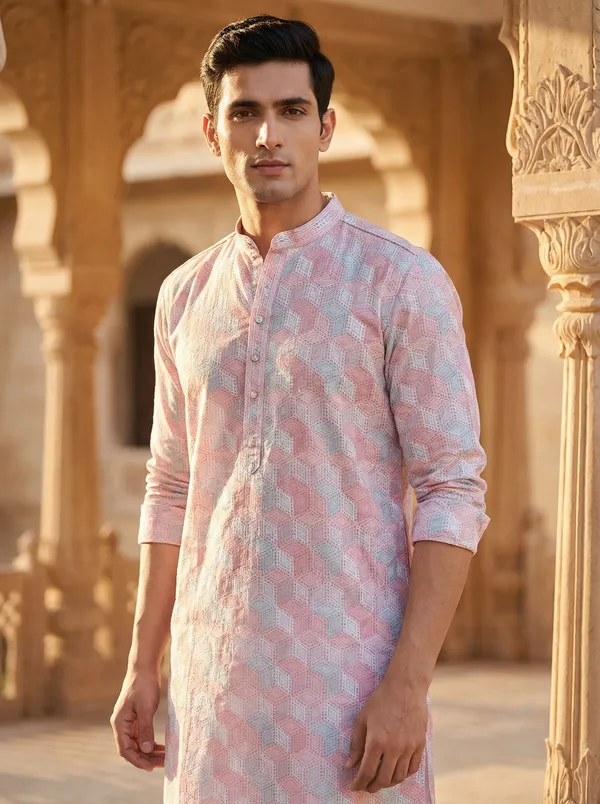 Peach_Synthetic_Premium_&_Elegant_Kurta_Pant_Set_For_Men