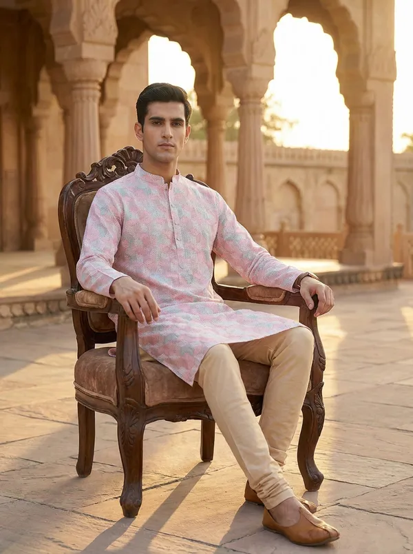 Peach_Synthetic_Premium_&_Elegant_Kurta_Pant_Set_For_Men