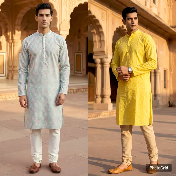 Yellow_&_Green_Synthetic_Premium_&_Elegant_Kurta_Pant_Set_For_Men