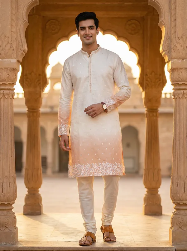 Peach_Synthetic_Premium_&_Elegant_Kurta_Pant_Set_For_Men