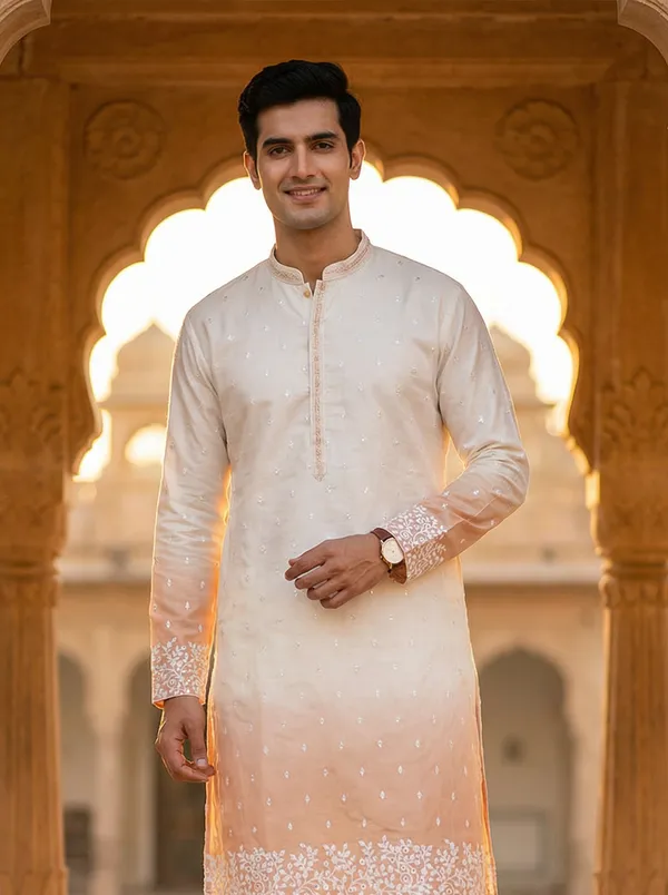 Peach_Synthetic_Premium_&_Elegant_Kurta_Pant_Set_For_Men