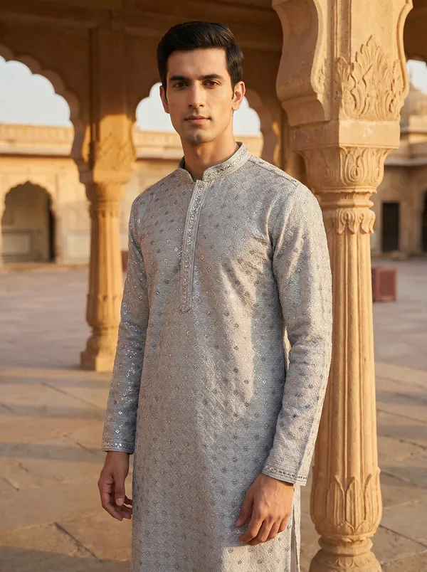 Grey_Synthetic_Premium_&_Elegant_Kurta_Pant_Set_For_Men