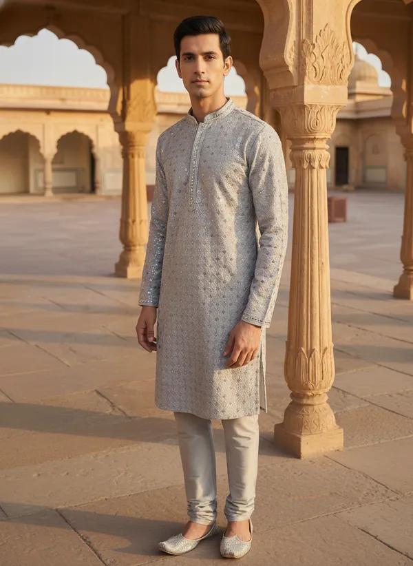 Grey_Synthetic_Premium_&_Elegant_Kurta_Pant_Set_For_Men